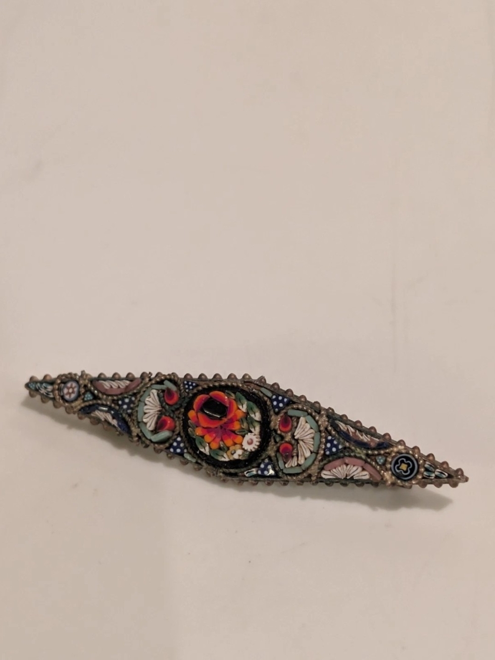 Vintage 19th Century Micro Mosaic Bar Pin Brooch, Italy Stamped!